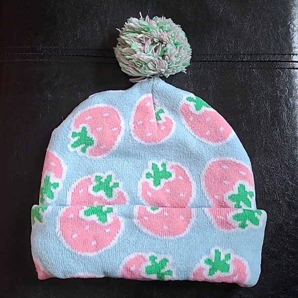 Cute Anime Chibi Bunny & Strawberry Pom Pom Knit Winter Hat - Picture 5 of 12
